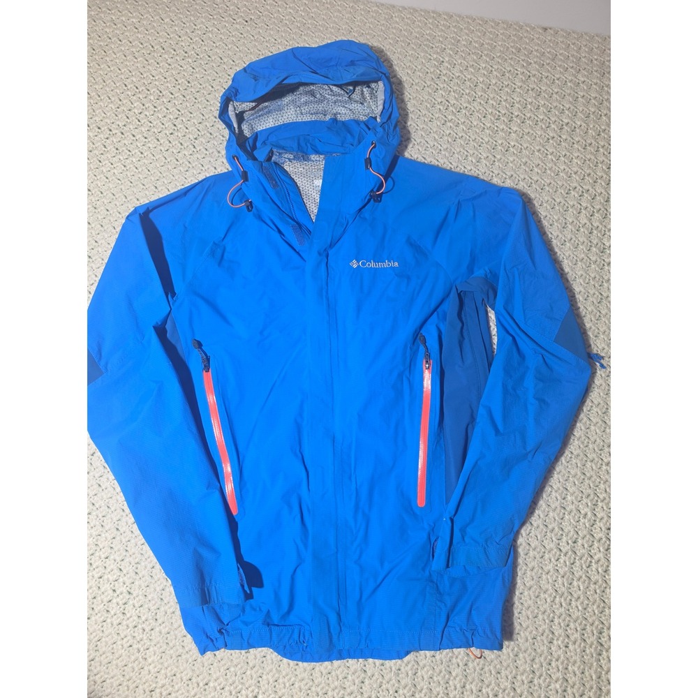 Columbia Omni-Dry Rain Jacket Mens Small Blue Fair Hooded Technical Shell